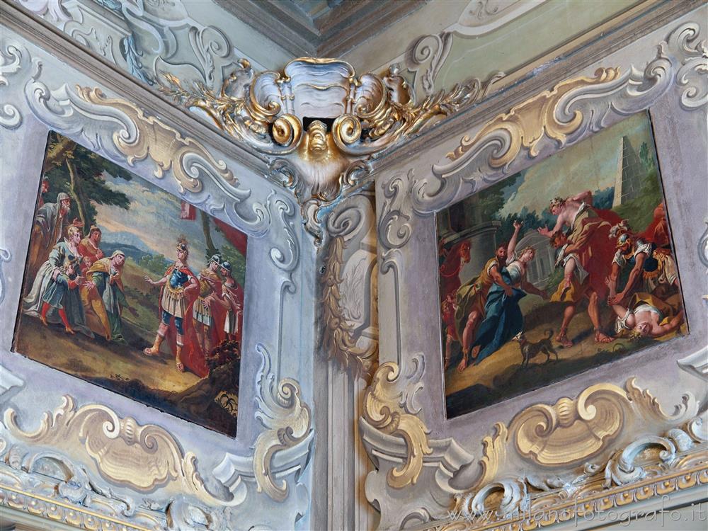 Milan (Italy) - Stuccos, frescoes and paintings in the Hall Room of Palace Visconti